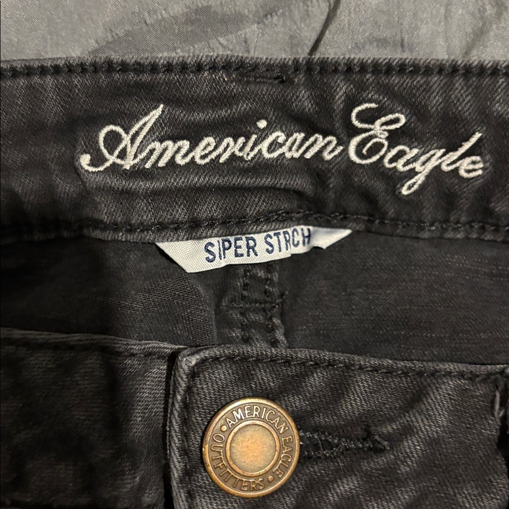 American Eagle Super Stretch Mid Rise Slim Straight Jeans Black Size 12 - Picture 4 of 7